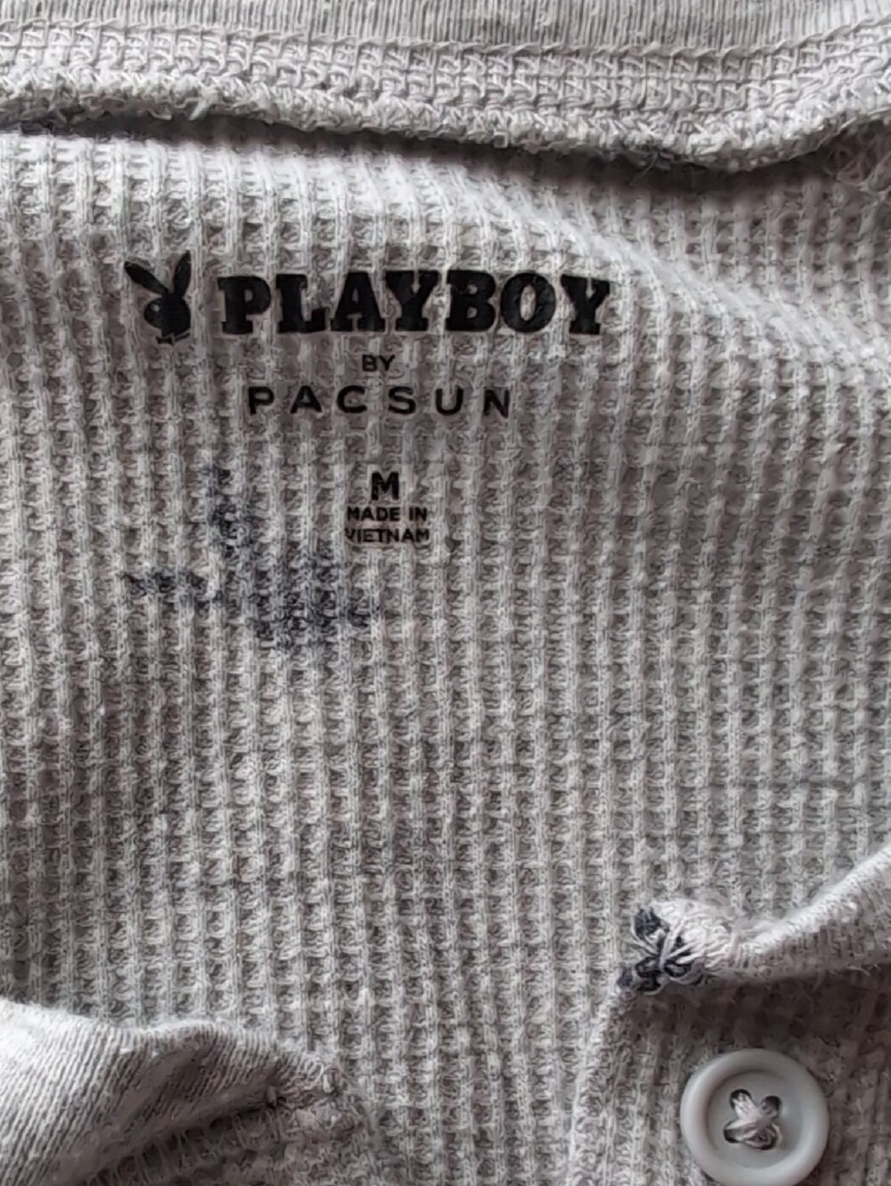 PLAYBOY Light Gray Ribbed Button Henley Top - Picture 2 of 2